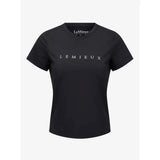 Black lemieux sports t-shirt with white logo, relaxed-fit and sweat-wicking fabric for active wear