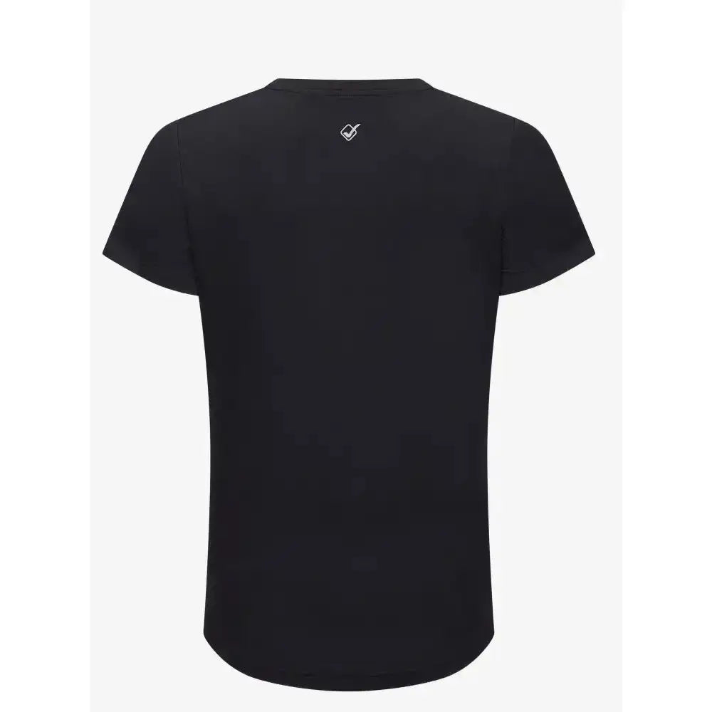 Black lemieux sports t-shirt with small white logo at neckline made from sweat-wicking fabric in relaxed fit