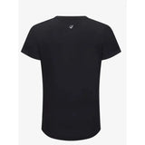 Black lemieux sports t-shirt with small white logo at neckline made from sweat-wicking fabric in relaxed fit