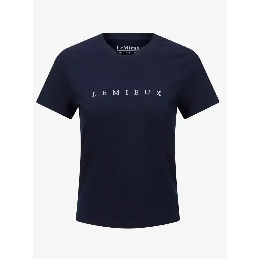 Navy lemieux sports t-shirt with white embroidered lettering made from sweat-wicking fabric in relaxed fit