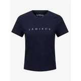 Navy lemieux sports t-shirt with white embroidered lettering made from sweat-wicking fabric in relaxed fit