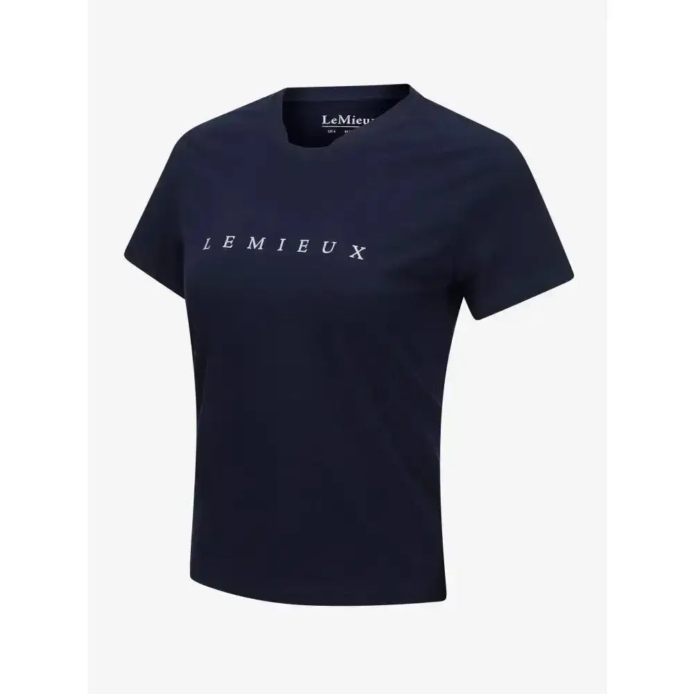 Navy lemieux sports t-shirt with white lettering short sleeves relaxed fit and sweat-wicking fabric for workouts