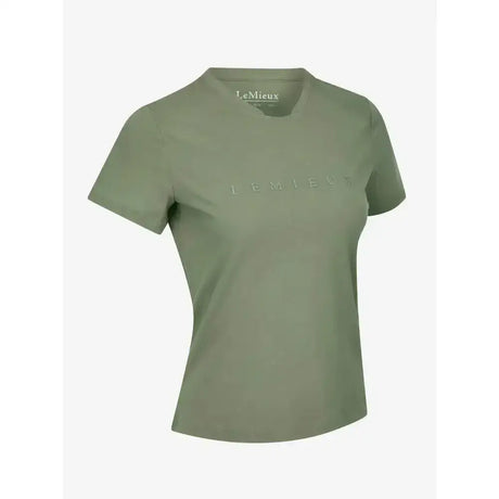Olive green lemieux sports t-shirt with relaxed fit and subtle embroidered branding in sweat-wicking fabric