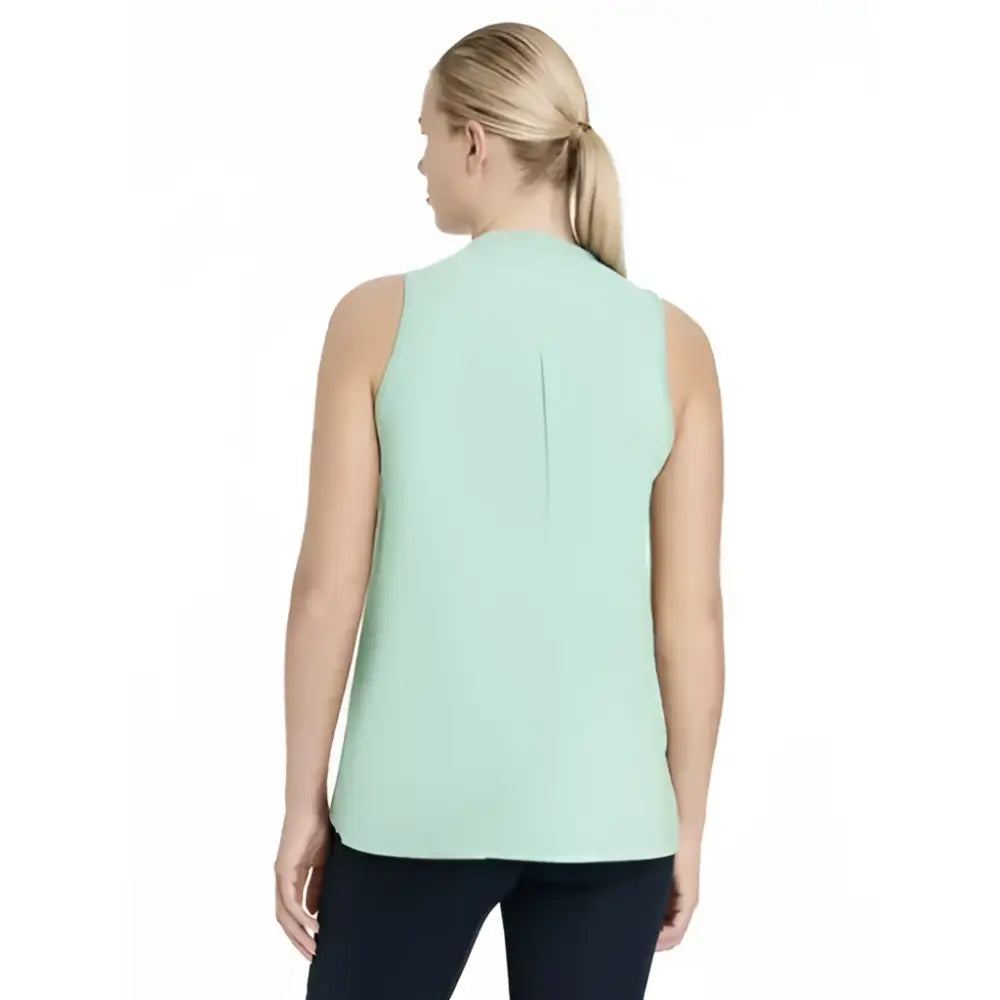 Back view of lemieux sports vest aqua mint green sleeveless top with subtle vertical seam for activewear