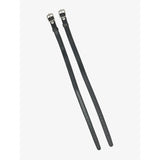 Black leather lemieux spur straps with silver metal buckles designed for horse riding boots and wipe-clean rubber spurs