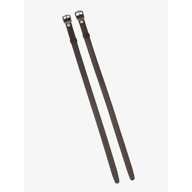 Two lemieux spur straps brown made of dark leather with silver buckles and soft wipe-clean rubber detailing