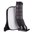Black and gray leather lemieux stable boots with white padded interior adjustable straps and diamond logo