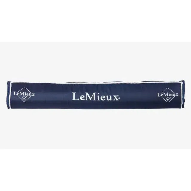 Navy blue lemieux stable head protector bag with white trim and logo detailing for head protector navy use