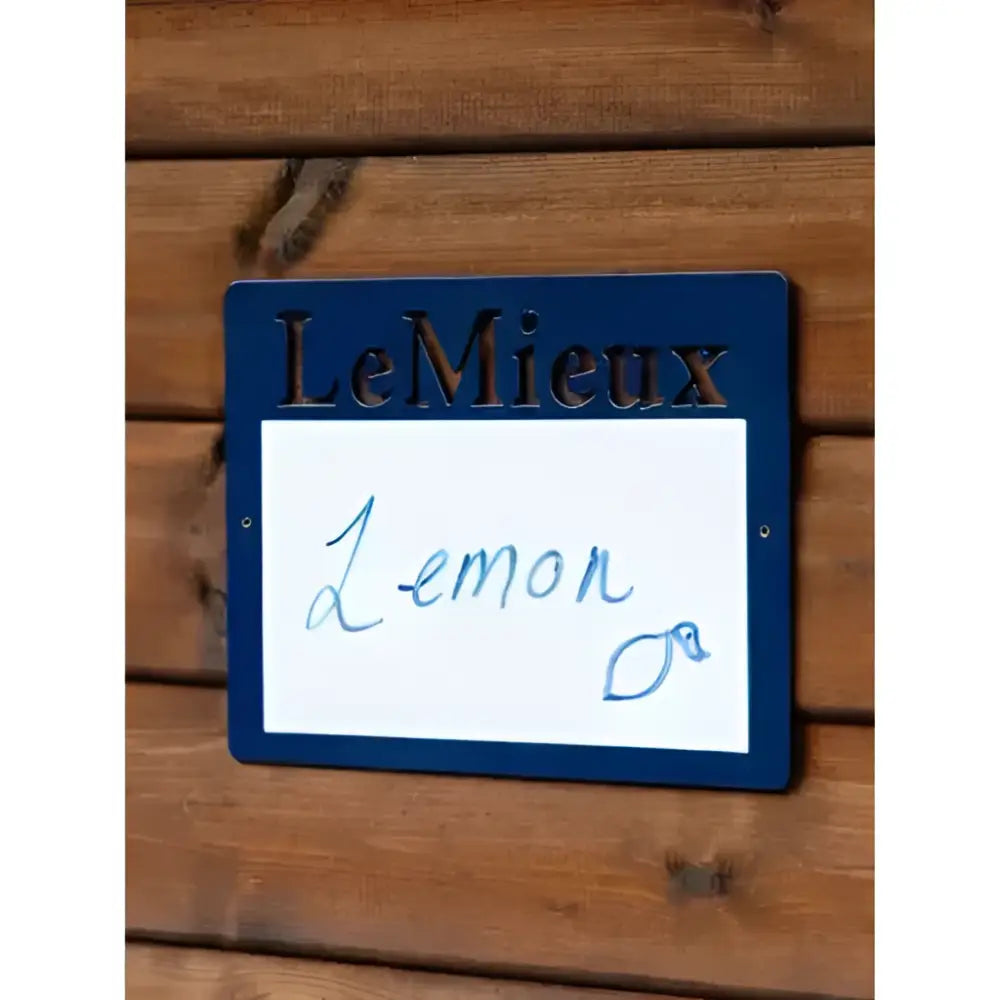 Blue lemieux stable magnetic whiteboard navy with raised metal lettering and chalkboard surface showing lemon drawing
