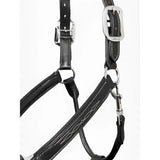 Lemieux stitched leather black leather headcollar with silver hardware white stitching padded leather headcollar black