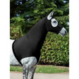 Black lemieux stretch hood made of stretchy fabric with white eye openings and adjustable belly strap technically crafted
