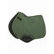 Olive green lemieux suede close square hunter green quilted horse saddle pad with black trim and branded logo patch