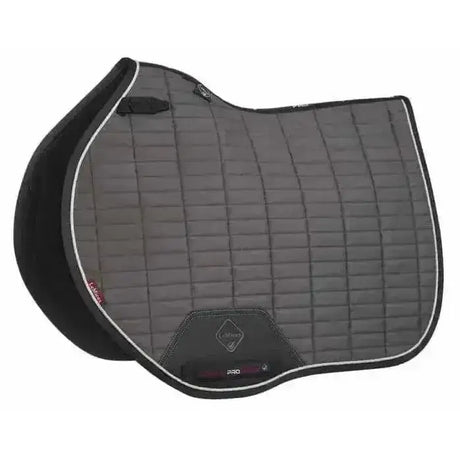 Lemieux suede eurojump square grey quilted horse saddle pad with black trim white stitching and diamond logo patch