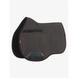 Black lemieux suede gp square saddle pad with textured surface red stitching and black strap for classic general purpose use