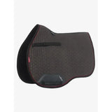 Black lemieux suede gp square saddle pad with textured surface red stitching and black strap for classic general purpose use