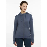 Sleek dark blue lemieux tabi tech zip through hoodie dusk blue with subtle textured fabric and matching drawstrings