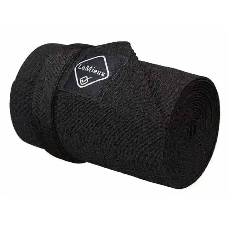 Black lemieux tail bandage made of durable fabric with branded patch ideal for horse care and tail bandage black use