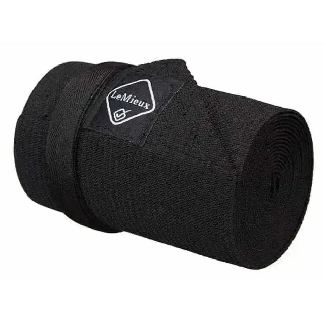 Black lemieux tail bandage made of durable fabric with branded patch ideal for horse care and tail bandage black use