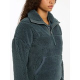 Teal Tara Teddy Fleece Pullover Jacket with High Collar and Front Pocket