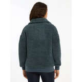 Teal Tara Teddy Fleece jacket with high collar viewed from the back