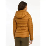 A mustard-yellow lemieux tilly hooded puffer jacket with quilted design and ribbed cuffs in puffer jacket ginger color