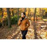 Lemieux tilly hooded puffer jacket ginger in warm quilted tan with hood and zipper closure for cozy wear