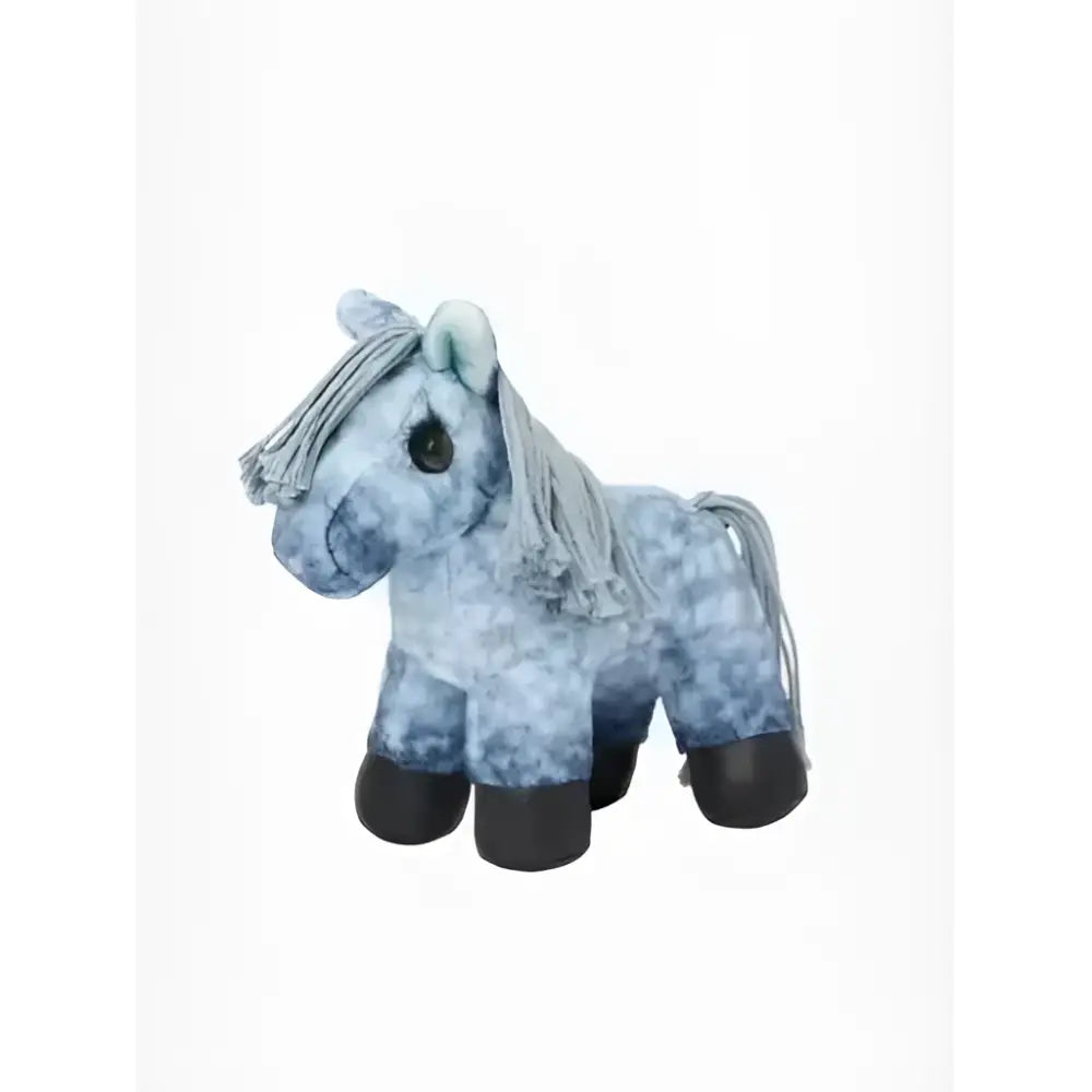 A plush blue lemieux tiny pony sammy with speckled pattern and black hooves perfect for cuddling and play