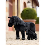 Black plush Friesian horse and foal figurines with textured fringed manes lemieux tiny pony Skye