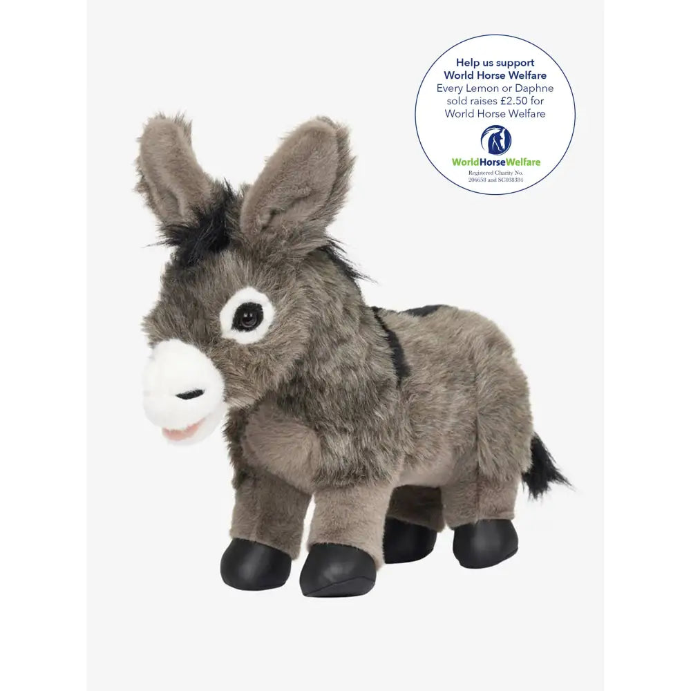 Plush Lemieux Toy Donkey Daphne with gray fur and black hooves for World Horse Welfare