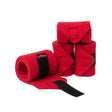 Red felt lemieux toy pony bandages chilli with black elastic bands and lemieux label for mini lemieux pony care