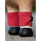 Red plush lemieux toy pony bandages cranberry with black velcro straps and white trim for toy pony legs