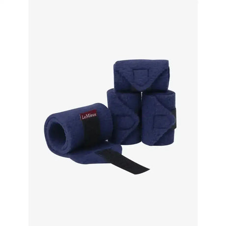 Navy blue felt lemieux toy pony bandages ink with black velcro strap and luxury fleece bandage label visible