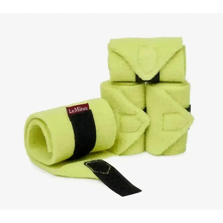 Lime green lemieux toy pony bandages kiwi made from luxury fleece polo with black velcro straps and brand label