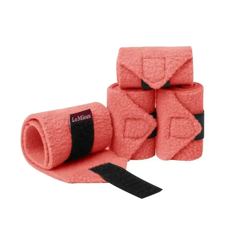 Coral felt lemieux toy pony bandages papaya with black velcro straps and lemieux brand label for luxury use