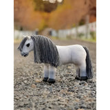 White plastic lemieux toy pony blanca with textured gray yarn mane and tail perfect for kids and collectors