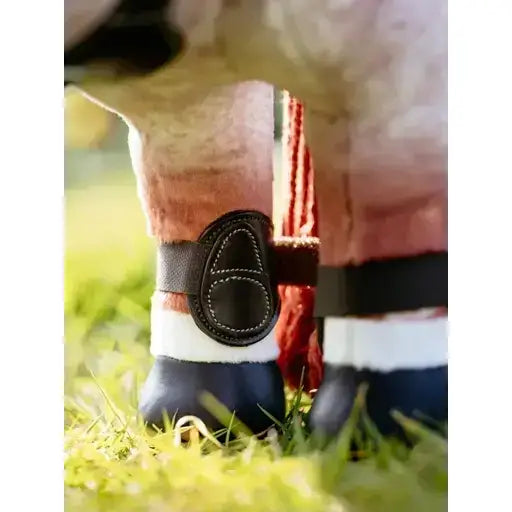 Black leather lemieux toy pony capella boots brown with stitched oval hoof protector for ponies