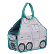 Teal and gray lemieux toy pony carry bag shaped like a horse trailer with reinforced handles for easy toy pony carry