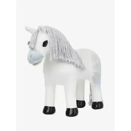 White plush lemieux toy pony coco with silver glittery mane and black hooves perfect for cuddly play