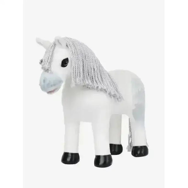 White plush lemieux toy pony coco with silver glittery mane and black hooves perfect for cuddly play