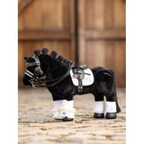 Plush LeMieux Toy Pony with riding gear and braided mane, featuring Reach Boot White