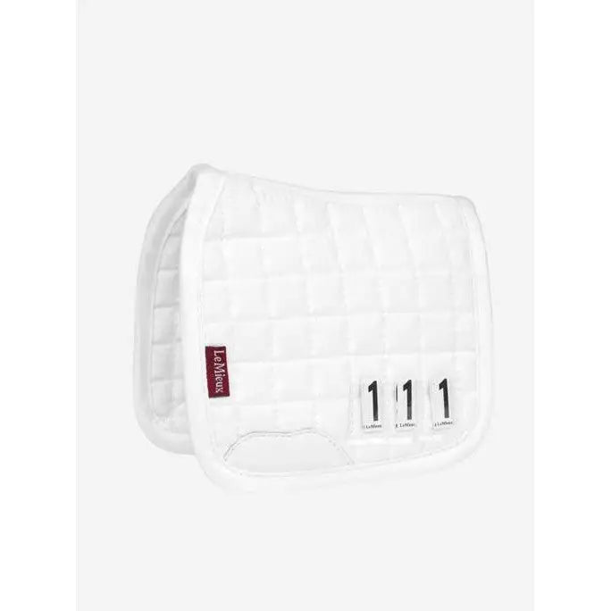 White LeMieux Toy Pony Dressage Pad with the number 111 displayed for optimal performance