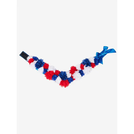A festive red white and blue satin flower sash pony garland from lemieux toy pony perfect for celebration decor