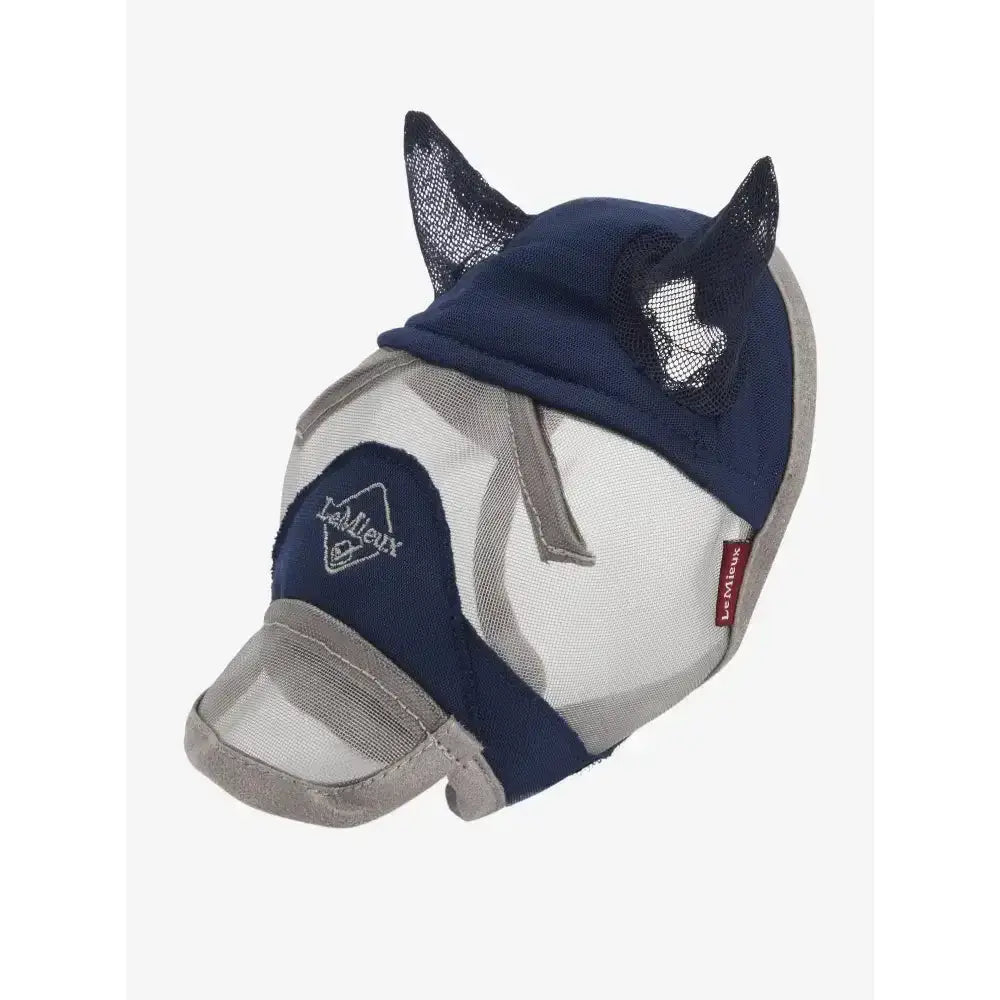 Navy blue and gray mesh lemieux toy pony fly mask with ear flaps perfect fly mask navy for ponies