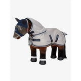 Lemieux toy pony fly rug navy in light gray with navy trim and mesh face mask for pony protection