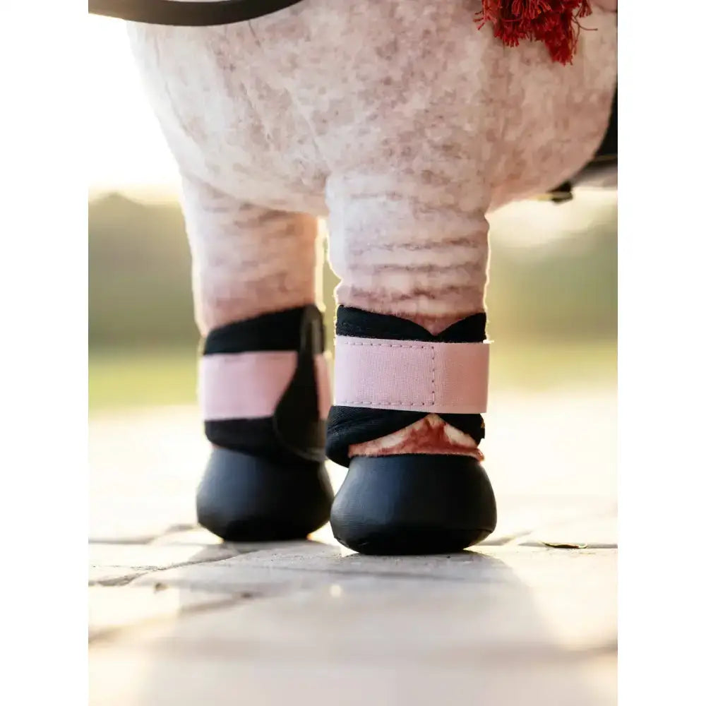 Black and pink lemieux toy pony grafter boots blossom with adjustable straps for secure pony hoof protection