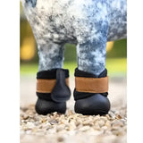 Black lemieux toy pony grafter boots ginger with tan leather straps designed for pony hoof protection