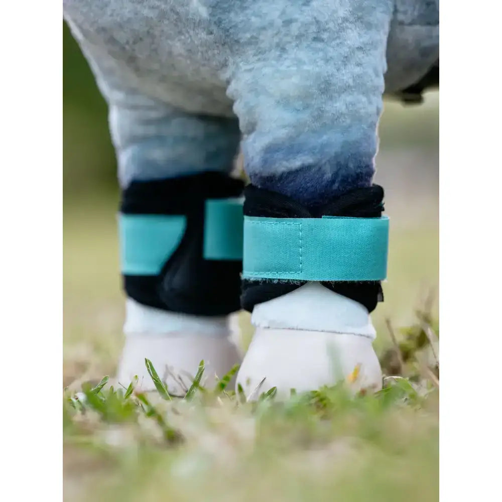 Black and teal lemieux toy pony grafter boots lagoon with adjustable velcro straps for secure pony hoof protection