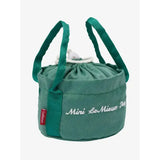 Emerald green corduroy mini tote bag with white embroidered text and handles from lemieux toy pony grooming kit sage