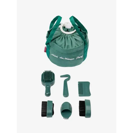 Green plastic lemieux toy pony grooming kit sage with six tools and drawstring bag for easy storage
