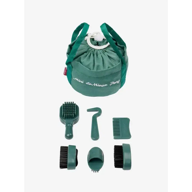 Green plastic lemieux toy pony grooming kit sage with six tools and drawstring bag for easy storage